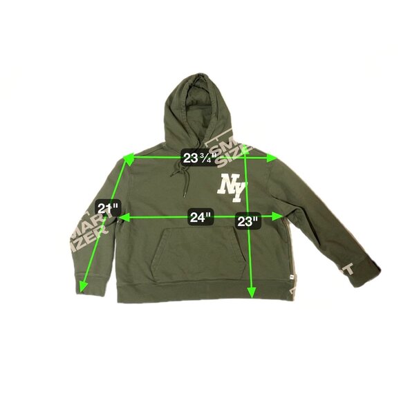 Mode Of One Green NY Logo Hoodie L Cotton Blend Kangaroo Pocket Casual Streetwea - Picture 4 of 7